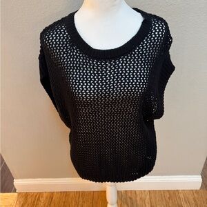 Black CeCe Open-Knit Sleeveless Sweater Vest